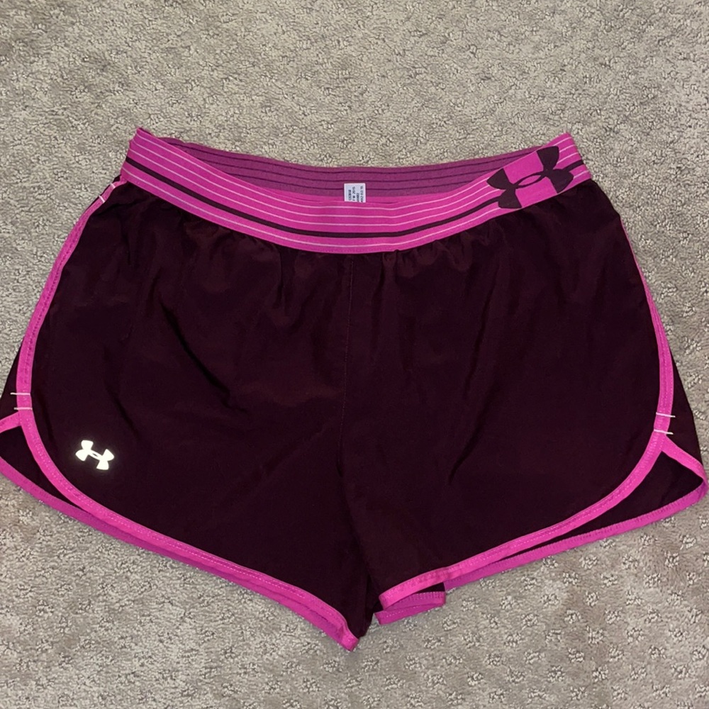 Under Armour athletic shorts, maroon/pink, small